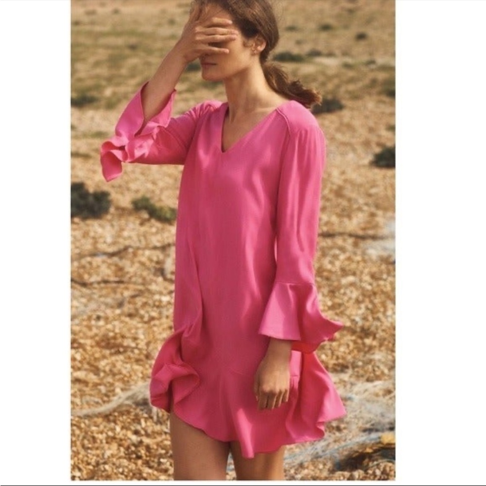 Anthropologie pink flare mini dress